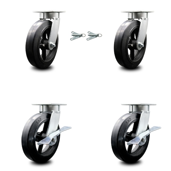Service Caster 8 Inch Kingpinless Rubber on Steel Wheel Caster Swivel Locks 2 Brakes SCC, 2PK SCC-KP30S820-RSR-BSL-2-SLB-2 - main